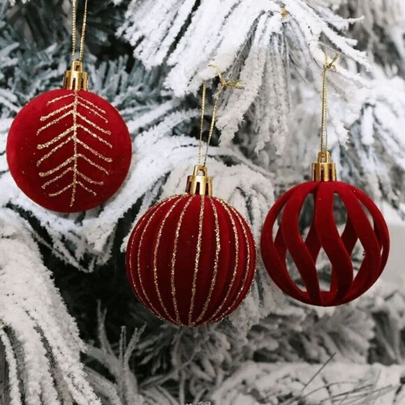 Brand New Burgundy Velvet Christmas Ornament Set of 6, Christmas Hanging Ornamen - Picture 1 of 7